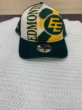 New Era Green Yellow Edmonton Graphic Trucker Hat